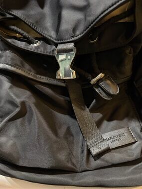 Charlie Feist London Black Nylon Backpack with Buckle Detail like new